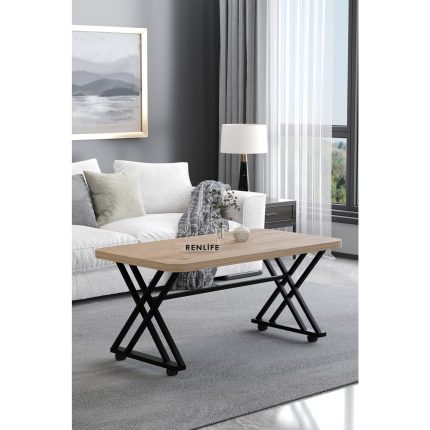 Renlife Tekerlekli  Orta Sehpa Yemek Masası Balkon Masası Mutfak Masası 60 x 100 Metal Ayaklı (Antik Çam)