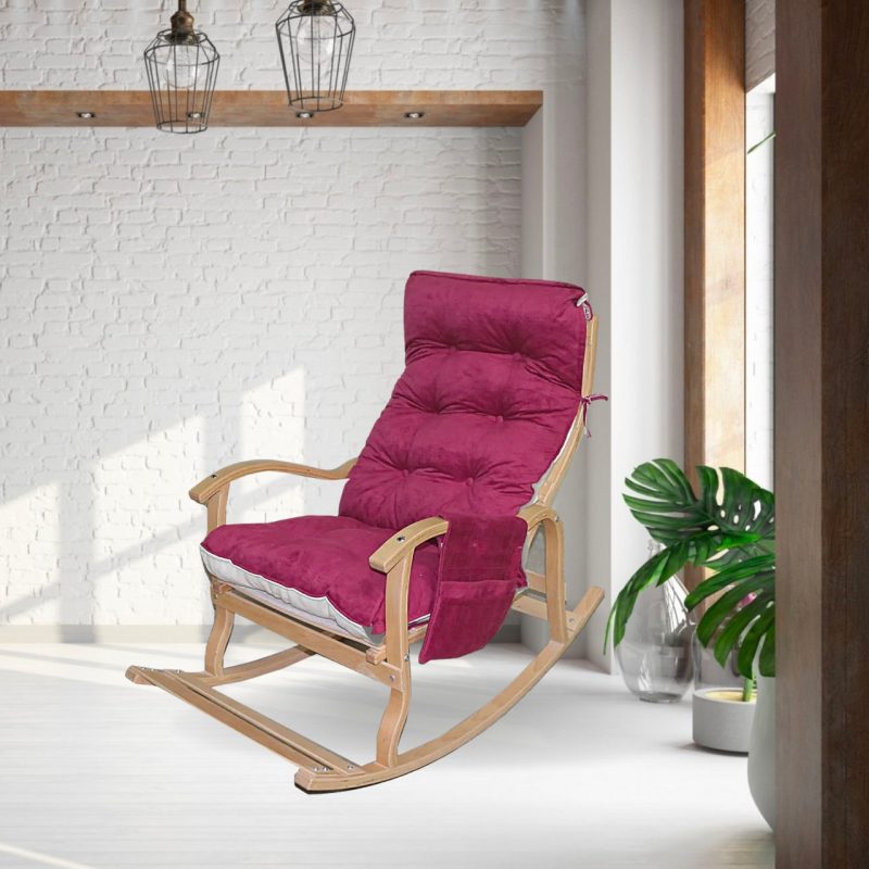 Reyo Home Helena Tv, Kitap Okuma, Emzirme, Baba Koltuğu Sallanan Sandalye Bordo/krem Çift Minder