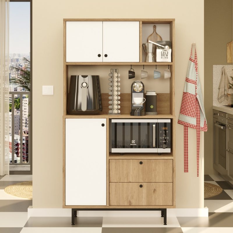 Robin Home Lounge Kahve Köşesi Çok Amaçlı Dolap Mutfak Dolabı Sepet-Beyaz
