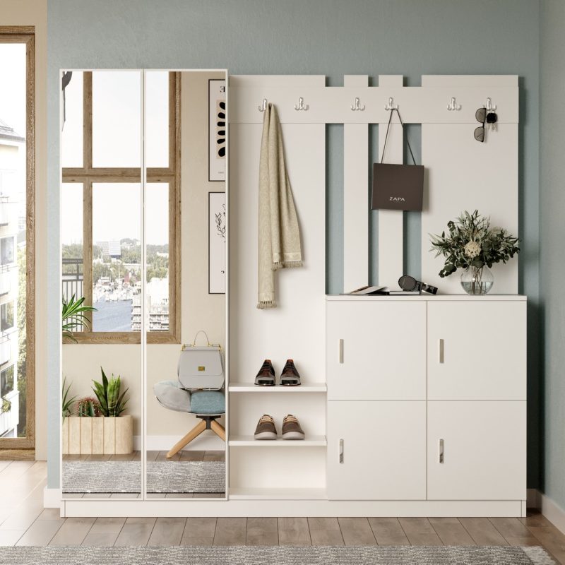 Robin Home Nova Aynalı Vestiyer Portmanto Ayakkabılık Beyaz