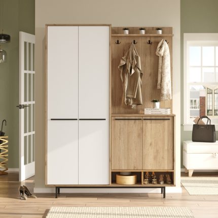 Robin Home Rita Portmanto Vestiyer Ayakkabılık Metal Ayaklı Sepet-Beyaz