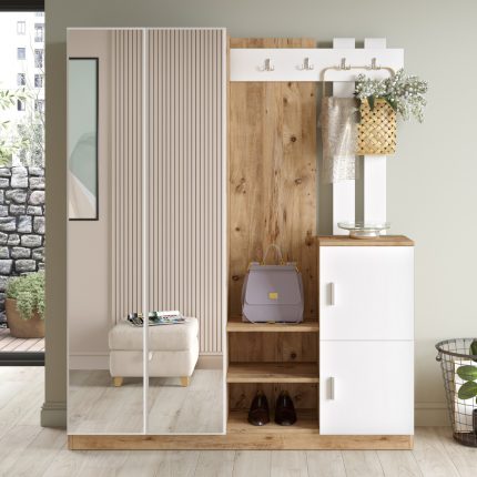 Robin Home Sofia Aynalı Vestiyer Portmanto Ayakkabılık Beyaz