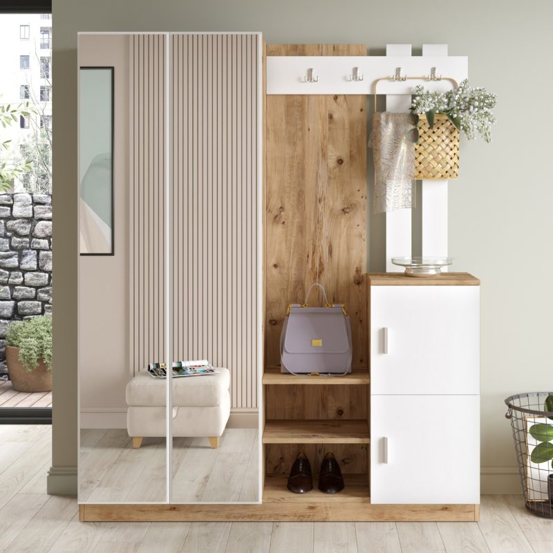 Robin Home Sofia Aynalı Vestiyer Portmanto Ayakkabılık Beyaz