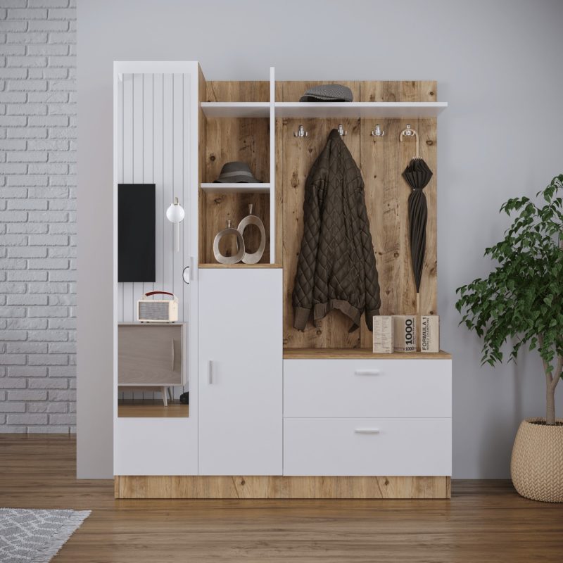 Robin Home Vestiyer Ayakkabılık Portmanto Aynalı Raf Atlantik Çam