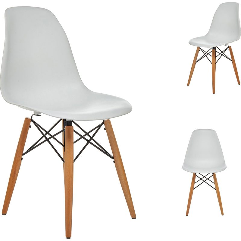 Seduna Beyaz Eames Sandalye – 2 Adet –  Natural Ahşap Ayaklı