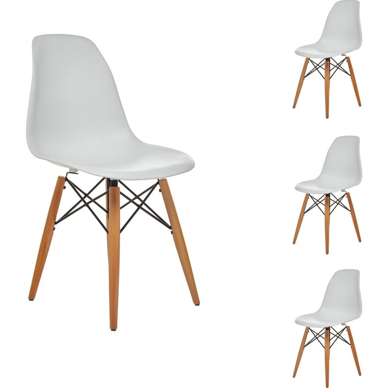 Seduna Beyaz Eames Sandalye – 4 Adet – Natural Ahşap Ayaklı