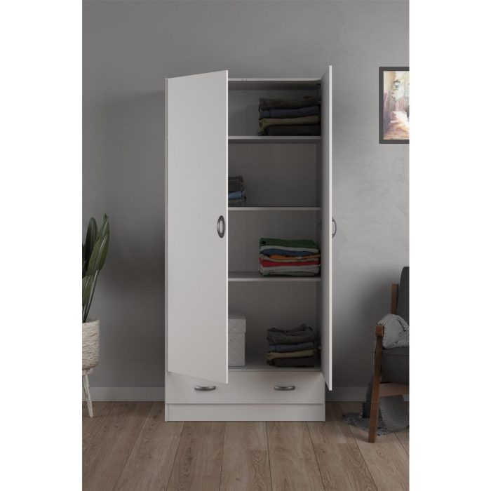 T Designo Aysu  Giyinme Dolabı – Çok Amaçlı Dolap – Gardırop 80 Cm-2 Kapaklı-1 Çekmeceli