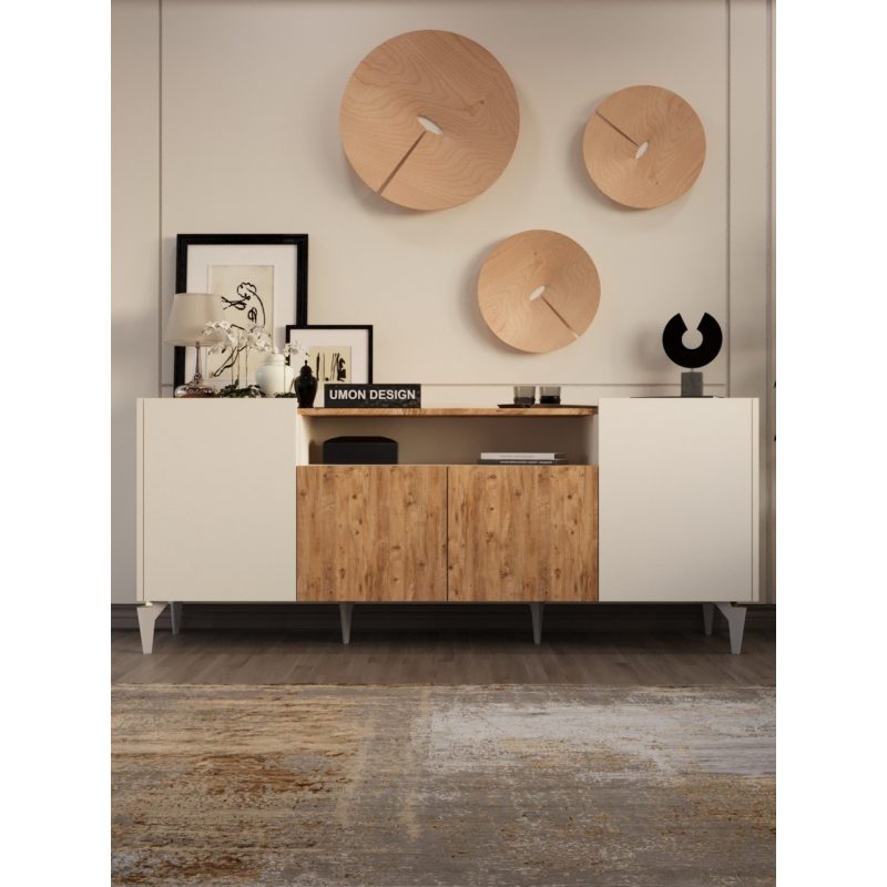 Umon Design Teos Modern Ayaklı Raflı Kapaklı Dolap Konsol