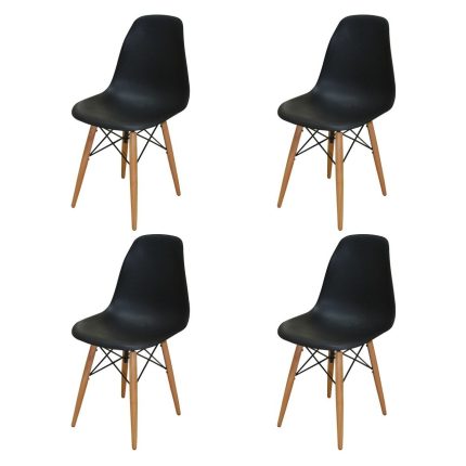 Woodesk Luna Ağaç Ayaklı 4 ADET Siyah Eames Sandalye SND3013-4SYH