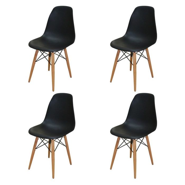 Woodesk Luna Ağaç Ayaklı 4 ADET Siyah Eames Sandalye SND3013-4SYH