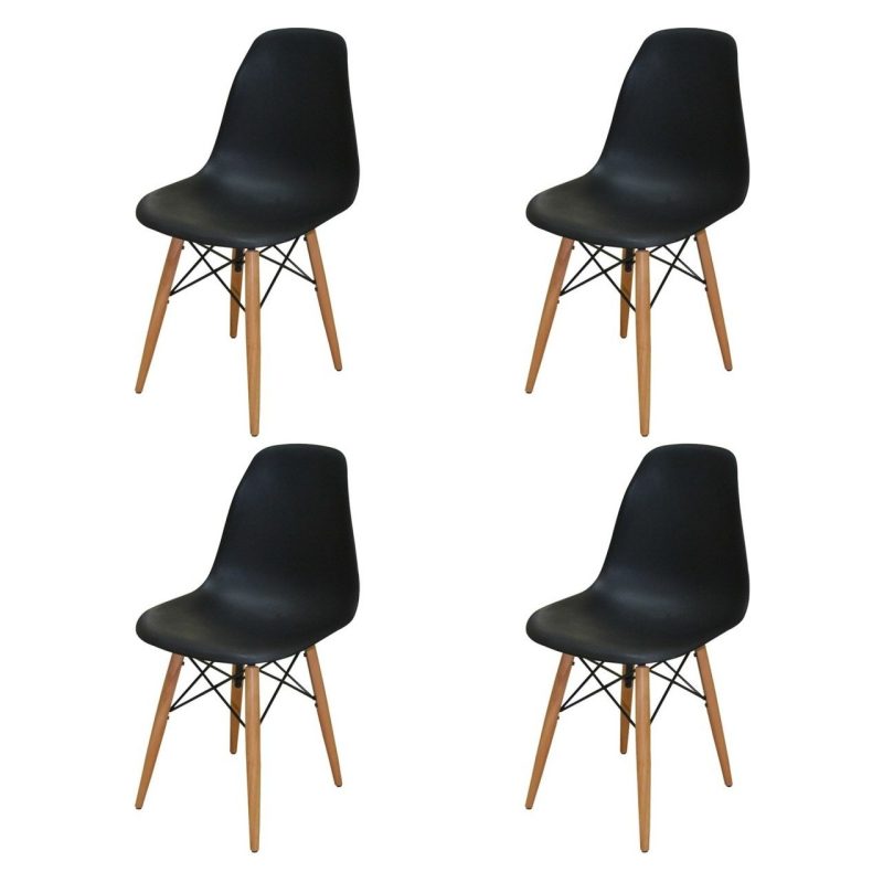 Woodesk Luna Ağaç Ayaklı 4 ADET Siyah Eames Sandalye SND3013-4SYH