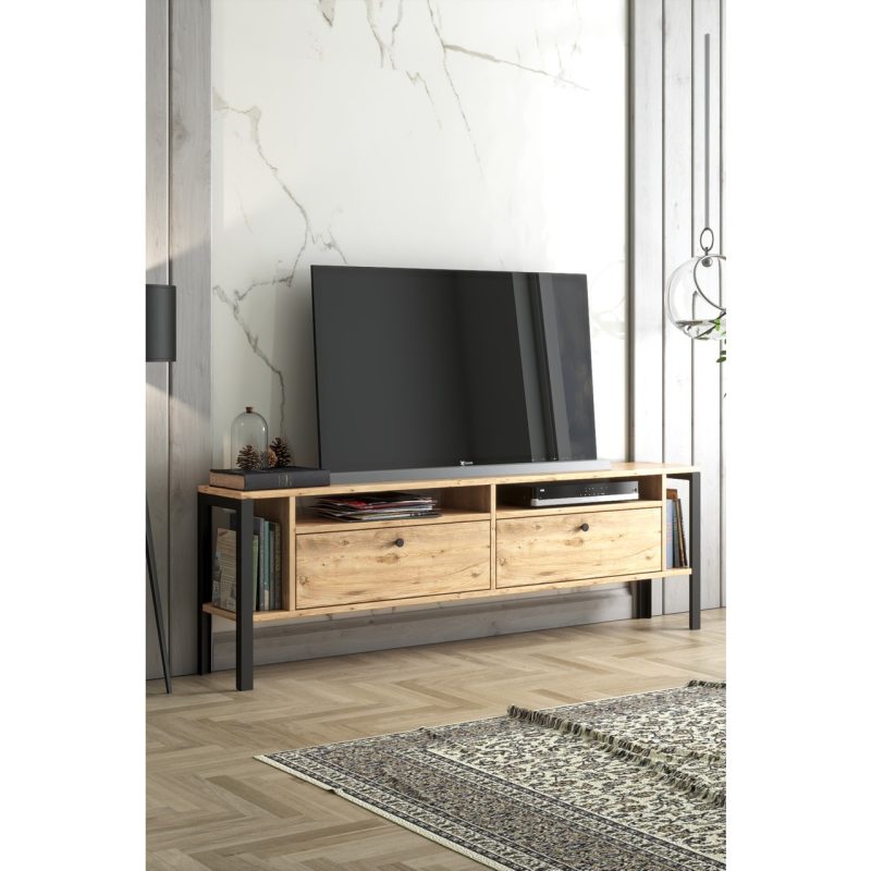 Wood’n Love Atlanta Metal Ayaklı Tv Ünitesi – Atlantik Çam / Siyah