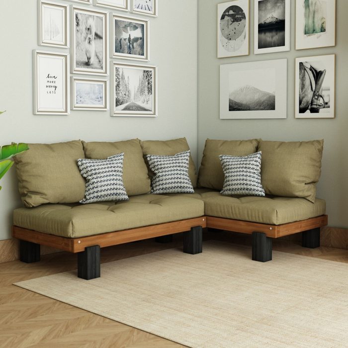 Woodwork Antalya Ahşap Teak Camel Renk Sedir Köşe Takımı 190X120 cm