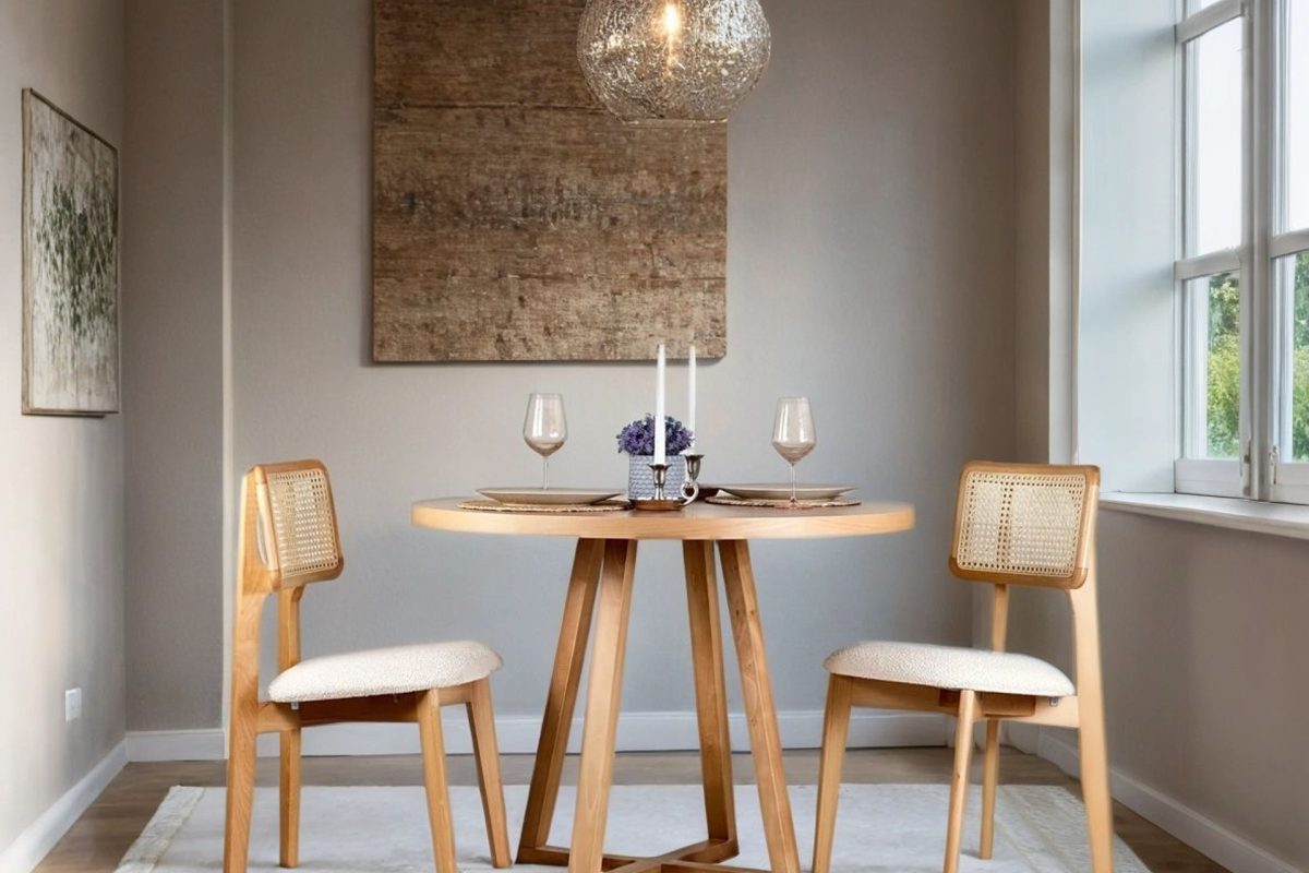 ZEN NATURAL AHŞAP YUVARLAK MASA TAKIMI, 2 SANDALYELİ, 100X100