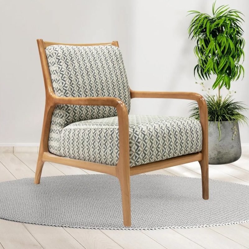 Zem Monza Natural Ahşap Berjer, Desenli Teddy Kumaş